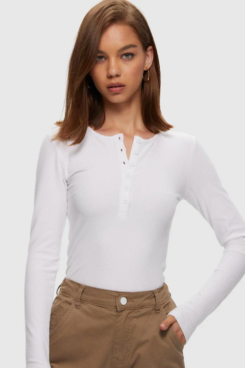 KUWALLA - WOMENS RIBBED BUTTON DOWN HENLEY